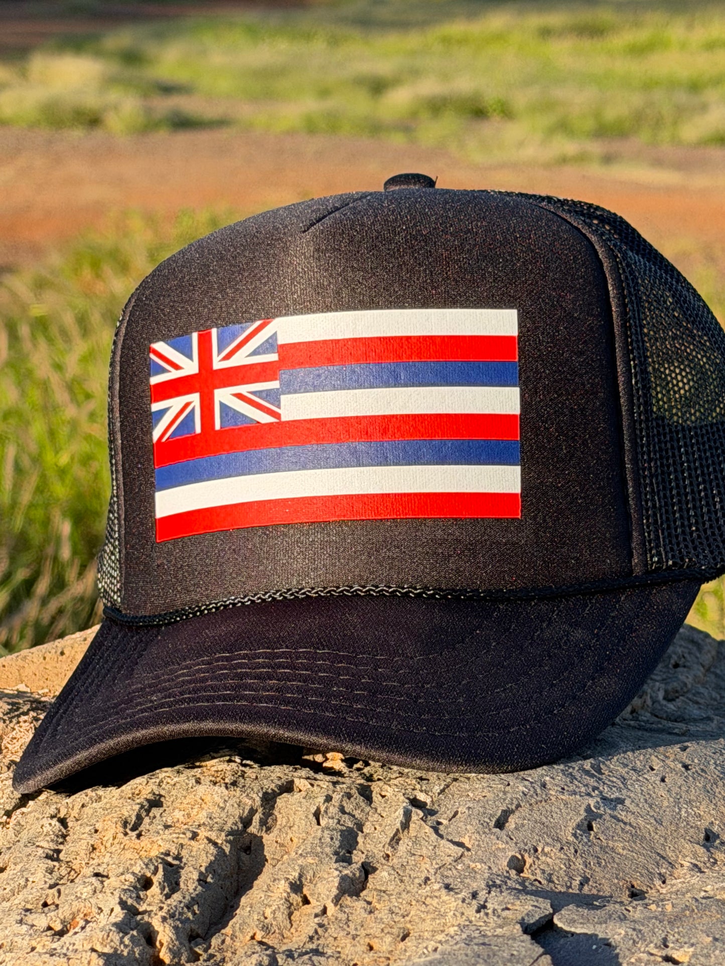 Hawaiian Flag Trucker Hat in Camo or Black